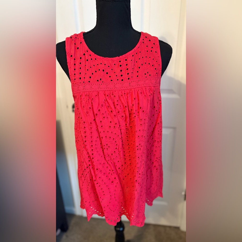 Maurices Eyelet Sleeveless Blouse - Vibrant Pink